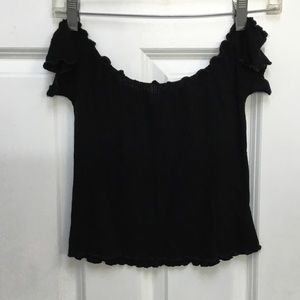 Off the shoulder black crop shirt